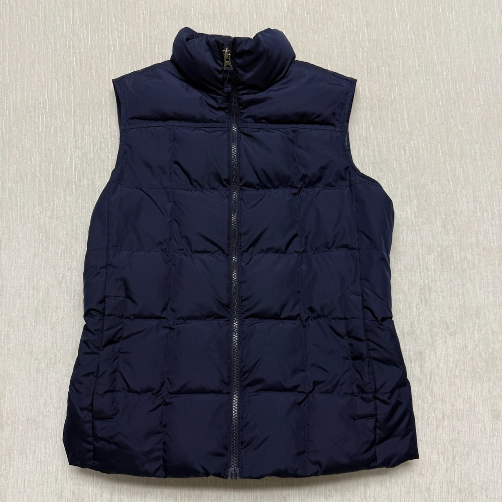 Lands' End Down Fill Puffer Vest Women XS/2-4 Navy Blue Full Zip Hiking Outdoor